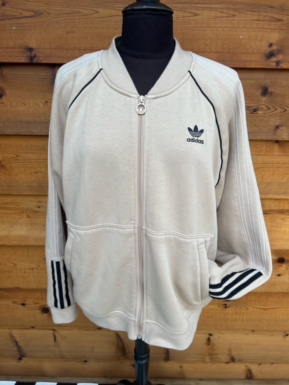 adidas Beige Track Jacket with Black Trim
